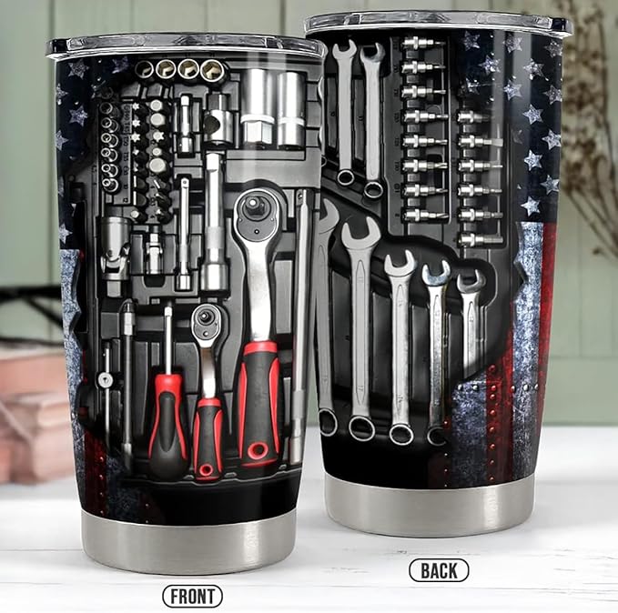 SANDJEST Mechanics Tumbler Mechanic Dad Tool Box 20oz Tumblers with Lid Gift for Daddy Father Papa Christmas Birthday Fathers Day