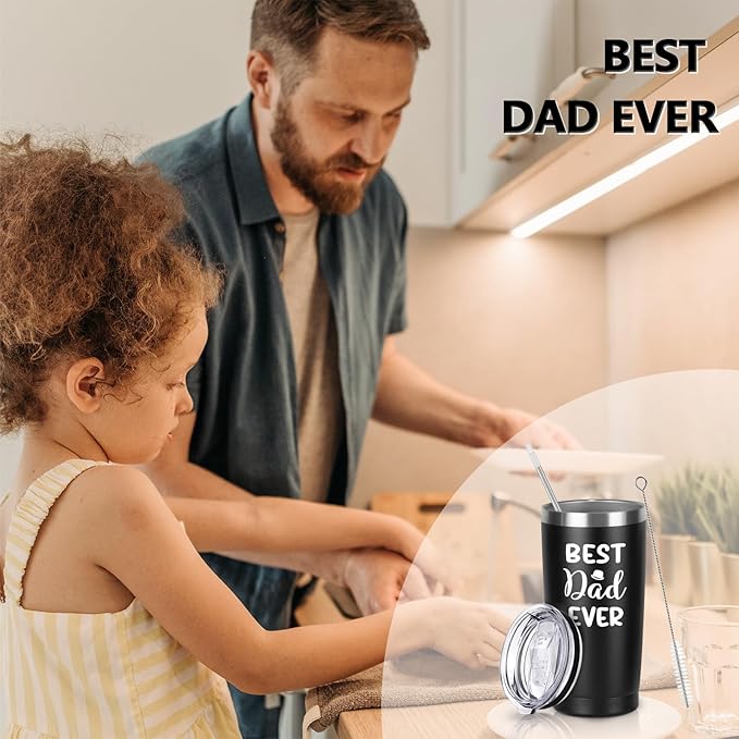 Qtencas Gifts for Parents, Best Mom & Dad Ever Stainless Steel Travel Tumbler Set, Christmas & Birthday Gift (20oz, Black & Rosegold)
