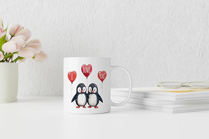 QASHWEY Penguin Mug, Valentines Coffee Mug Gifts for Him Her Wife Husband, Valentines Mug Tea Cup Gifts for Him Her Boyfriend Girlfriend, Penguins I Love You Mug Coffee Cups Ceramic 11oz