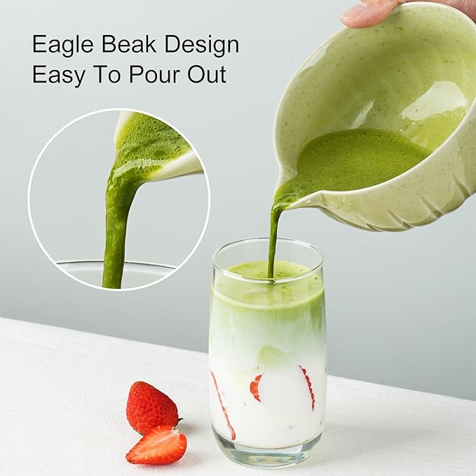 Matcha Whisk Set - 5PCS Japanese Tea Set Includes Matcha Bowl with Spout, Bamboo Whisk with Ceramic Holder, Bamboo Scoop and Sifter, Matcha Kit for Ceremony, Gift for Family/Friend (Green/5PC)