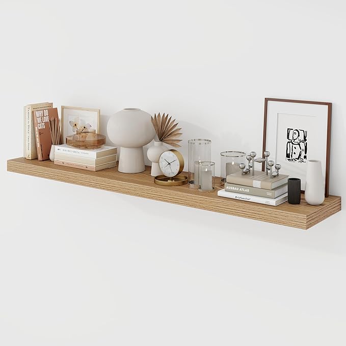 48 Inch Floating Shelves, 9.3" Deep Floating Shelf Wall Mounted, 48" Wall Shelves, Rustic Deep Bookshelf, Large Display Shelves & Storage Shelves for Bedroom, Living Room, Light Brown, Set of 1