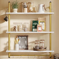 Bestier 31" Industrial Pipe Shelving, Floating Kitchen Wall Shelves 3 Tier Coffee Bar Shelves for Wall with 8 Hooks, Hanging Display Shelf Bookshelf for Living Room Bathroom, White Marble