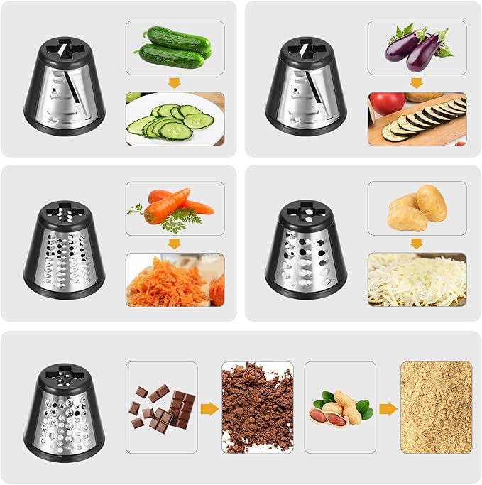 250W Electric Slicer/Shredde for Block Cheese, 5 In 1 Professional Electric Cheese Grater for Veggies, Salad Maker, Shredded Carrot, Zucchini, Cheese Grater Electric