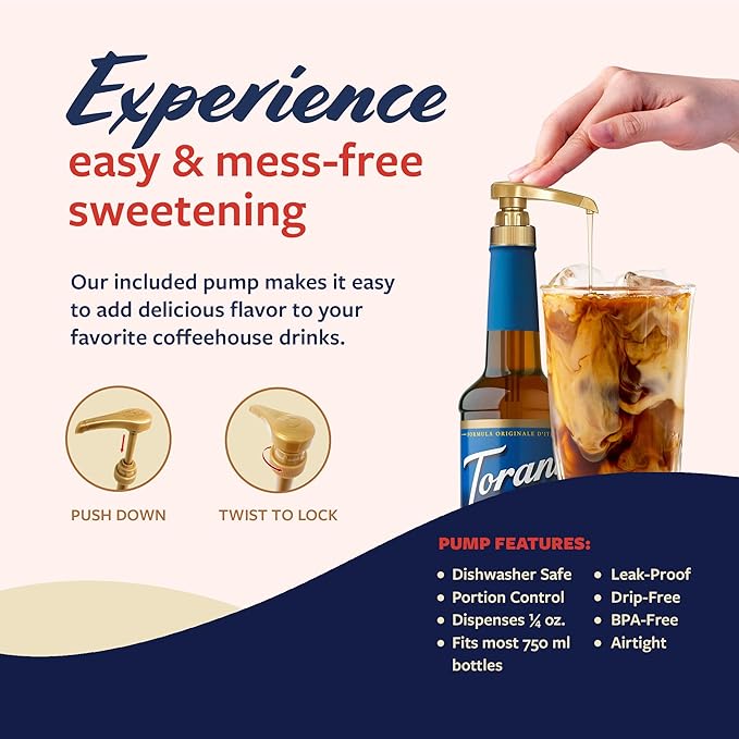 Torani Sugar Free Coffee Syrup, Classic Caramel Flavoring for Drinks, Zero Calorie, Pump Included, 25.4 Fl Oz