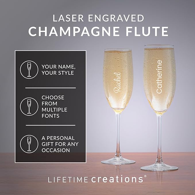 Lifetime Creations Engraved Personalized Name Champagne Glass 8 oz - Stemmed Champagne Flute with Name, Monogrammed Toasting Glass Gift, Dishwasher Safe, Made in USA