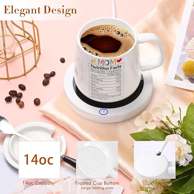 Coffee Mug Warmer, Best Mom Ever Mug, Coffee Cup Warmer for Desk, Gifts for Women, Heated Coffee Warmer for Mom Home Office Christmas Birthday Gifts