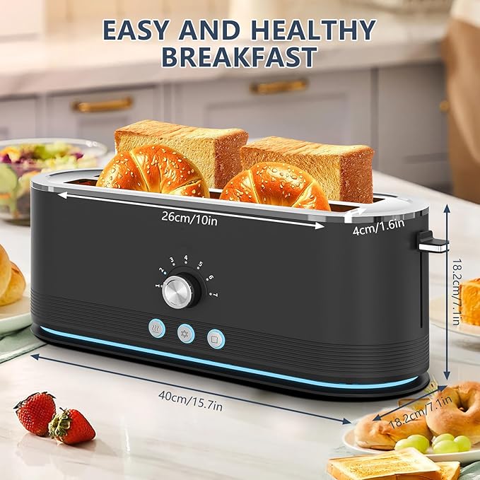 4-Slice Toaster, 7 Browning Settings, Removable Crumb Tray, Full body Stainless Steel Housing 1350W ，Anti-Fingerprint & Anti-Jam,Black