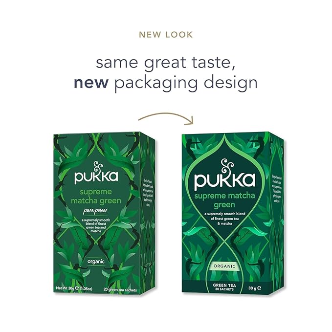 Pukka Supreme Matcha Green Organic Herbal Tea, Energizing Infusion With Matcha Powder, Ideal For Daily Vitality, Caffeine Free, 80 Total Tea Bags (20ct - Pack of 4)