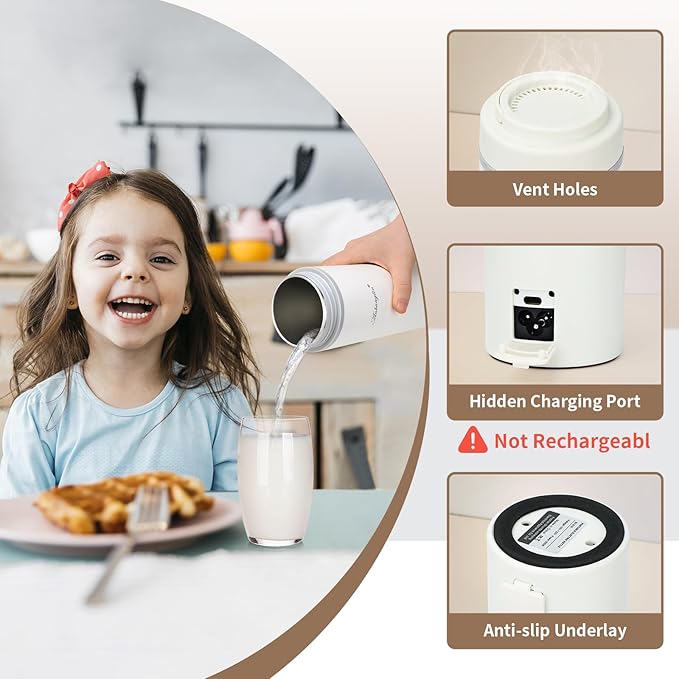 Travel Electric Tea Kettle, 500ML Small Water Boiler Kettle Electric with 4 Temp Settings, Auto Shut-Off & Boil Dry Protection, 304 Stainless Steel Portable Bottle Warmer for Travel, White