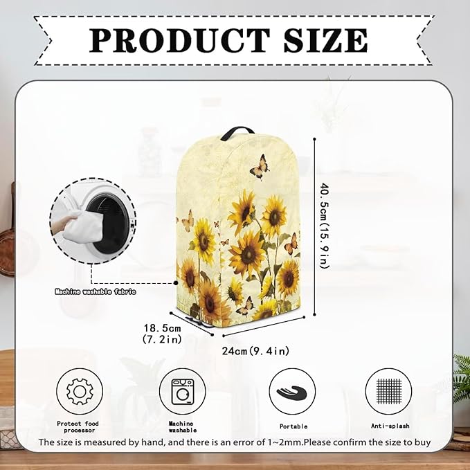 Butterfly Sunflower Blender Dust Cover with Drawstring Stand Mixer or Coffee Maker Cover Anti Fingerprint Polyester Appliance for Home Kitchen Decor