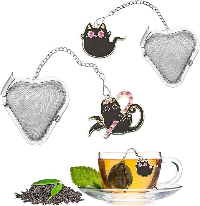 Magical Cat Tea Infuser Ball - 2 Pack Stainless Steel Loose Leaf Tea Steeper with Fine Mesh & Charm, Tea Strainer Gift for Tea Lovers (2, Magic Cat)