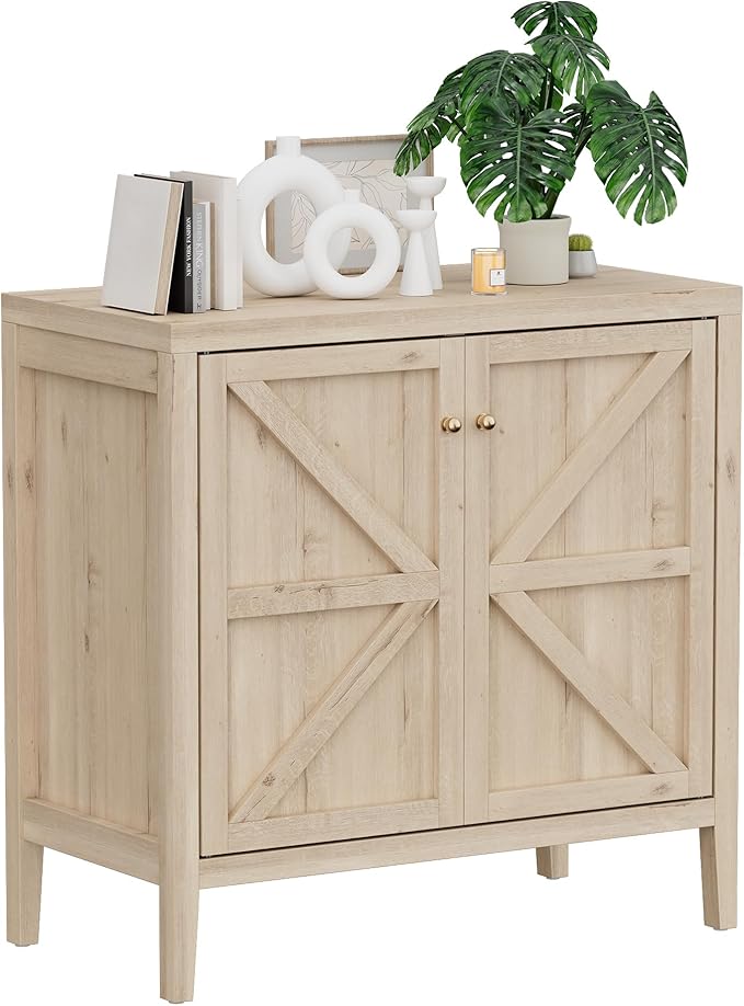 Wood Sideboard Buffet Cabinet with Doors - Farmhouse Kitchen Storage Cabinet, Coffee Bar Console Table with Adjustable Shelves, Buffet Table for Living Room, Hallway (White Oak, 1 PC)