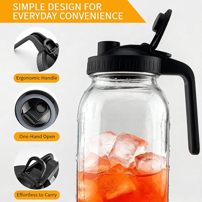 3 Pack 64oz Mason Jar Pitcher with Lid – Wide Mouth, Leakproof glass water jug, Breast Milk Pitcher for Juice, Milk, Tea, Cold Brew Coffee（2 black &1 gary）