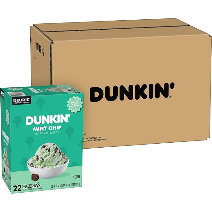 Dunkin’ Mint Chip Artificially Flavored Coffee, Keurig K-Cup Pods, 22 Count Box (Pack of 4)