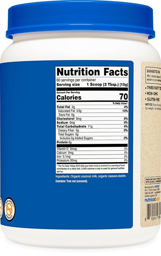 Nutricost Organic Coconut Milk Powder 2LBS - Non-GMO, Certified Organic Coconut Milk Powder