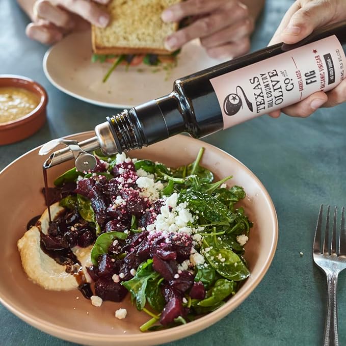 Fig Balsamic Vinegar - Gourmet Barrel Aged Infused Balsamic Vinegar - Great for Dressing Dipping Glazing - No Artificial Flavors or Added Sugar - Made in Texas (8.5 oz)