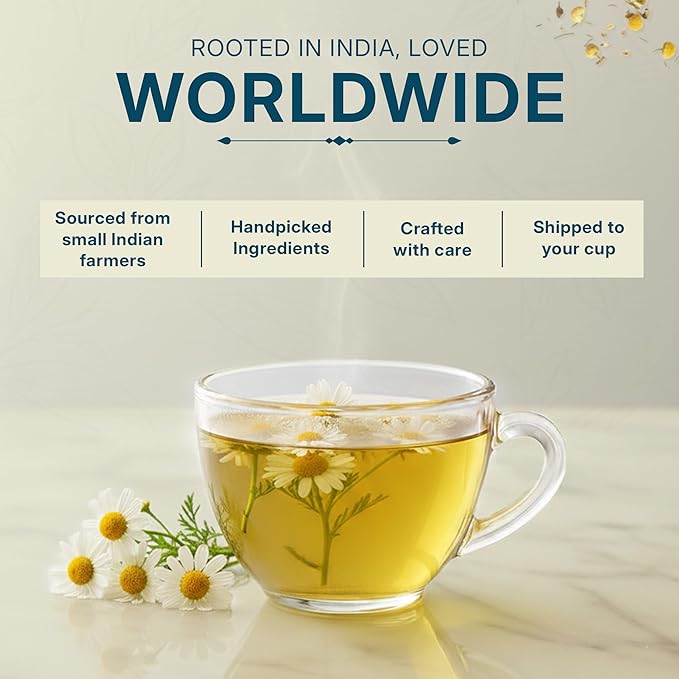 Tealeaf & Co. Pure Chamomile Herbal Tea - Organic Chamomile Tea Bags Blended with Fresh Herbs - Contains Low Caffeine - Gluten Free - 100 Teabags (7.055oz/200gm)