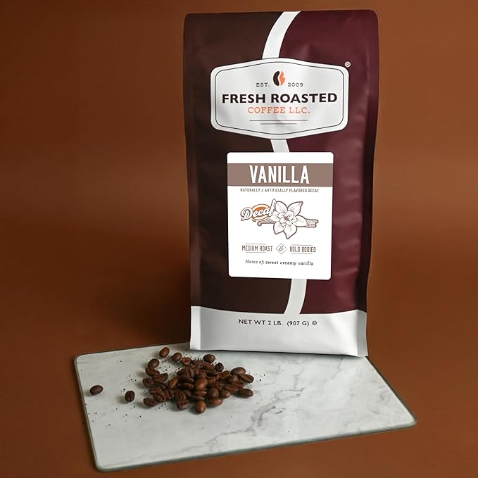 Fresh Roasted Coffee, Decaf Vanilla Flavored Coffee, 2 lb (32 oz), Medium Roast, Kosher, Whole Bean