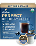 VitaCup Perfect Blueberry Flavored Low Acid Coffee Pods, Organic, Fair Trade, Dark Roast Single Origin from Guatemala, Clean & Pure, Recyclable Single Serve Pods, 16 Ct