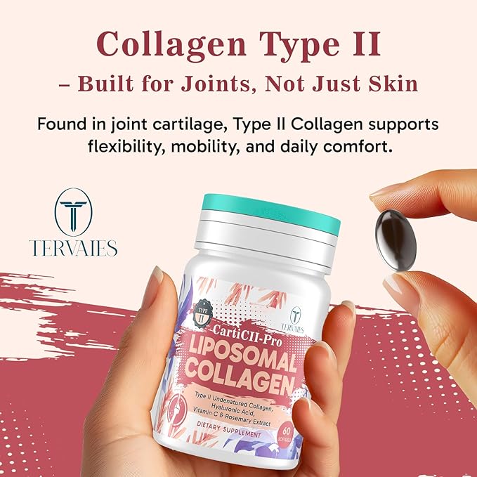 Liposomal Collagen Joint Support Supplement - Undenatured Type II Collagen for Men & Women with Hyaluronic Acid & Vitamin C for Joints Health & Mobility, 120 Softgels