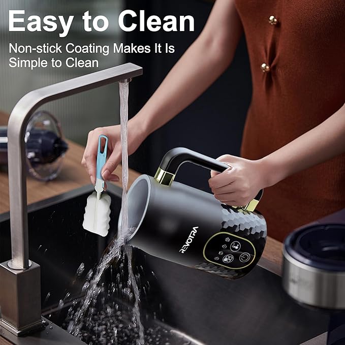Milk Frother with LED Touchscreen & Temp Display, 4-in-1 Electric Milk Steamer for Hot & Cold Foam, Adjustable Temperature, Silent Frothing, Non-Stick Coating for Coffee, Latte, Hot Chocolate