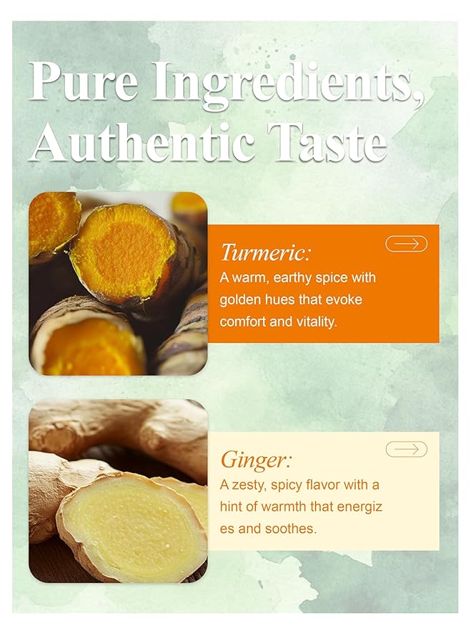 LOOMICA Turmeric Ginger Tea Bags, Caffeine Free, 100% Natural Warm & Spicy Herbal Blend with Zesty Turmeric and Ginger for Comfort, Individually Wrapped Bags, 20 Counts
