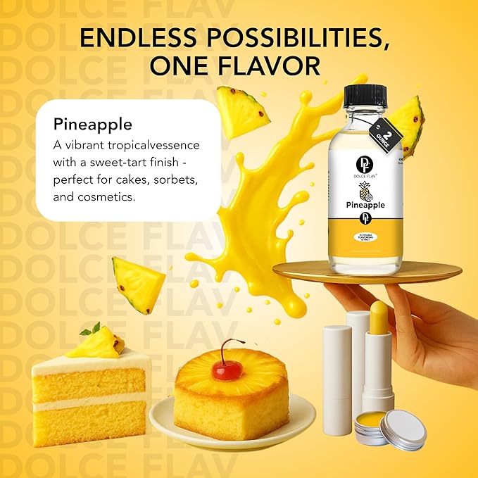 Dolce Flav Pineapple Extract – 8 Ounce Oil-Soluble Kosher Kosher, Sugar-Free, Concentrated Pineapple Flavor for Candy, Chocolates & Desserts