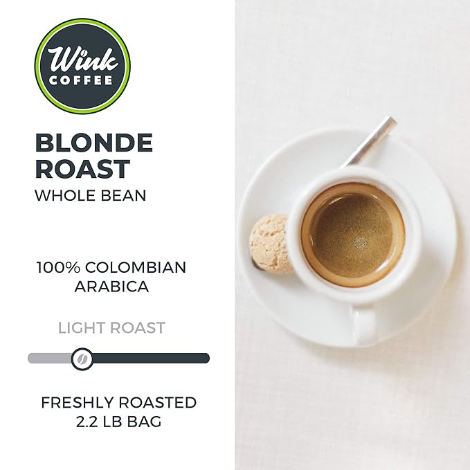 Wink Blonde Roast Ground Coffee, Large 2.2 Pound Bag, 100% Arabica Coffee Beans, Single Origin Colombian, Smooth, Light, and Complex