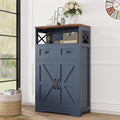 Farmhouse Blue Storage Cabinet with Barn Doors and Drawers, Small Freestanding Kitchen Pantry Cabinet, Hutch Cupboard for Kitchen, Laundry, Living Room,Bathroom