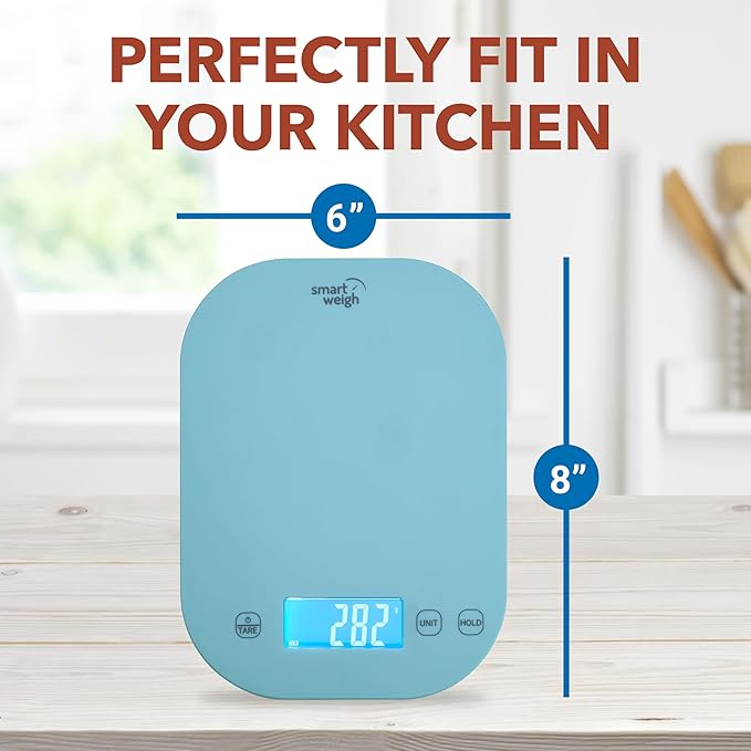 Smart Weigh Blue Digital Kitchen Scale for Cooking, Weight Loss, Calorie Tracking, Baking, Food Portion Control, and Meal Prep - Accurate Measurements in Grams and Ounces
