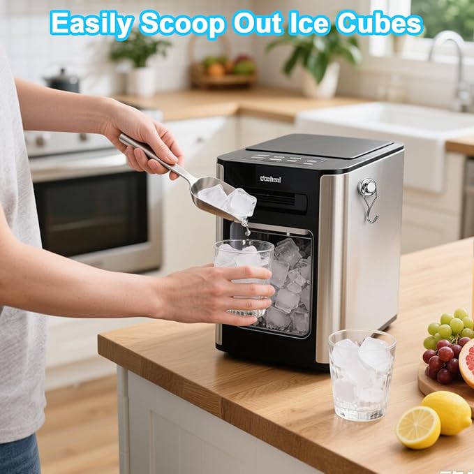 Stainless Steel Ice Scoop for Freezer with Magnetic Hook - Ice Scoop for GE Profile Opal 2.0 Nugget Ice Maker, for Kitchen Bar Party Accessories (6OZ)