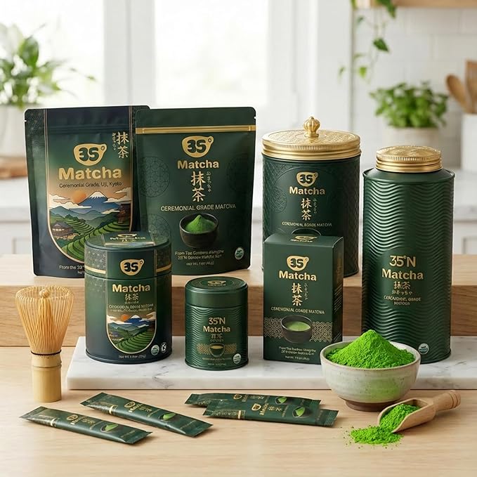 35°N MATCHA Organic Ceremonial Grade Matcha Powder, USDA Certified, 100% Pure Green Tea, First Harvest, No Additives, High in Antioxidants, L-Theanine & EGCG, Smooth Taste for Lattes & Baking, 1.4oz (40g)