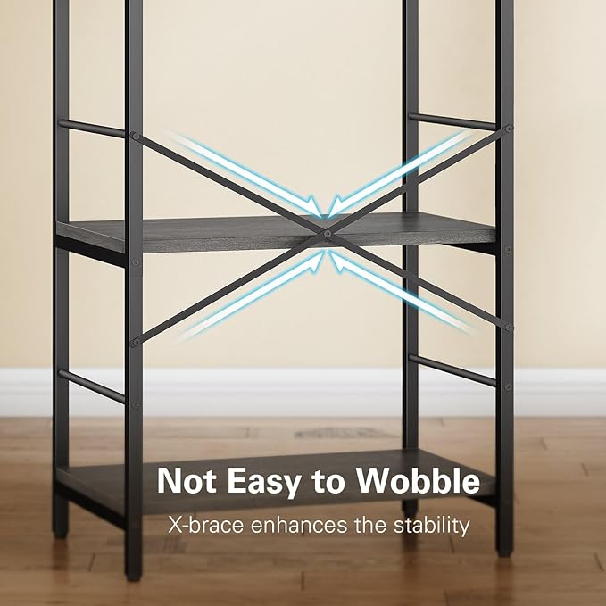 Bakers Rack with 3 Power Outlets, 4-Tier Kitchen Microwave Stand with Storage, Freestanding Kitchen Shelf Stand 23.6”L x 15.7”W x 51.2”H, Coffee Bar Table, Grey