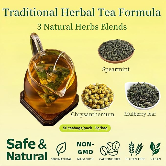 Eastrue Spearmint Tea Blend Mulberry & Chrysanthemum,50 Teabags,Supports Everyday Wellness, Healthy & Refreshing,Non-GMO,Organic,Caffeine-Free