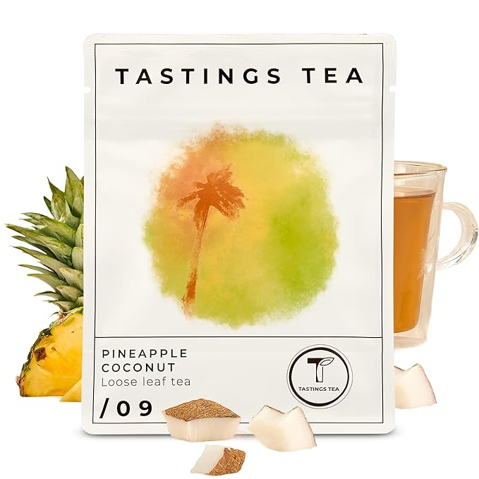 Tastings Tea Pineapple Coconut Loose Leaf, 2.25 oz | Tropical Black Blend & Fruit Infusion | Medium Caffeine | Naturally Sweet & Energizing | Small Batch & Sustainably Sourced | Resealable Pouch