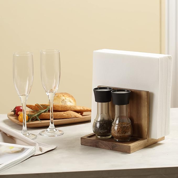 Napkin salt pepper holder Wooden Napkin Holder for Salt and Pepper Shakers Caddy,Suitable for Kitchen, Restaurant, Bar, Office, Parties, Home Décor
