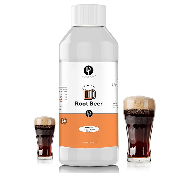 Dolce Flav Root Beer Extract – 8 Ounce Oil-Soluble Kosher, Sugar-Free, Concentrated Classic Root Beer Flavoring for Baking, Chocolates & Desserts