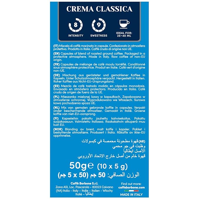 Caffè Borbone Crema Classica Aluminum Capsules Compatible with Nespresso Original Machines, Medium Roast, 100 Count