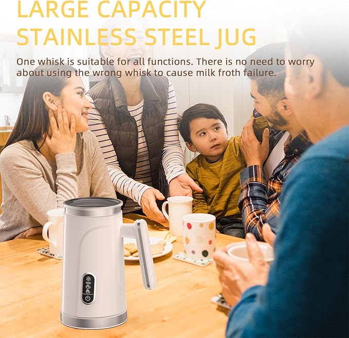 BioloMix Electric Milk Frother 4 in 1 Automatic Hot and Cold Milk Frother Warmer for Milk Latte Foam Maker Hot Chocolates Cappuccino (White)