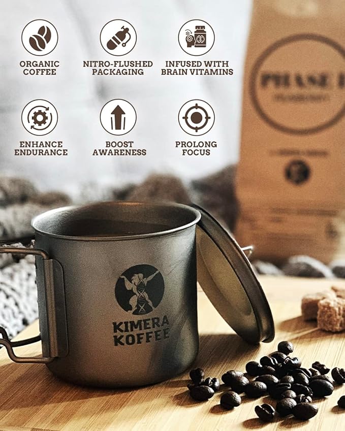 Kimera Koffee Organic Ground Coffee, Original Blend, Medium Roast infused with Taurine, Alpha GPC, DMAE, and L-theanine