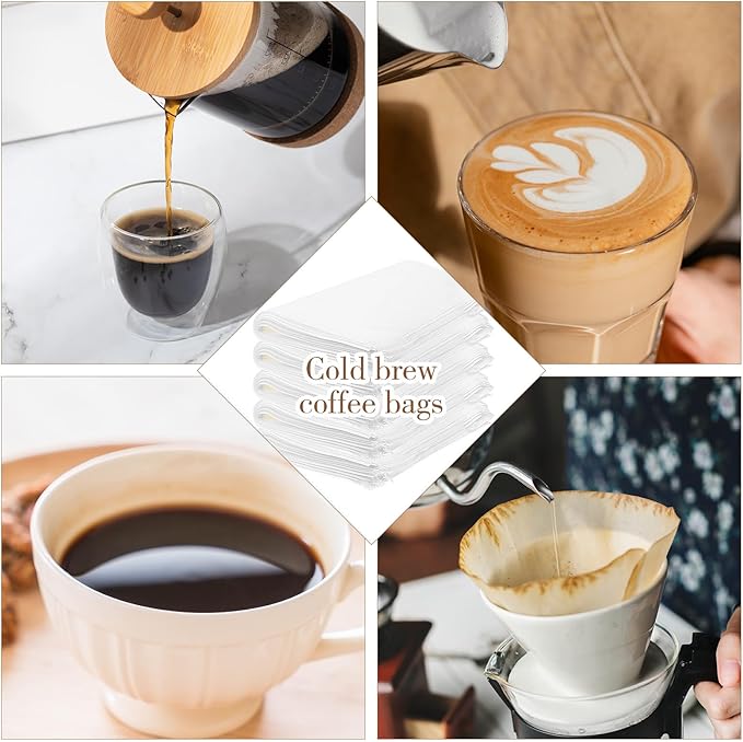 50pcs No Mess Cold Brew Bags, 17.72" x 19.69" inch Disposable Coffee Filter Bag Fine Mesh Brewing Drawstring Pouches for Iced Coffee Hot Tea Herbe Spice
