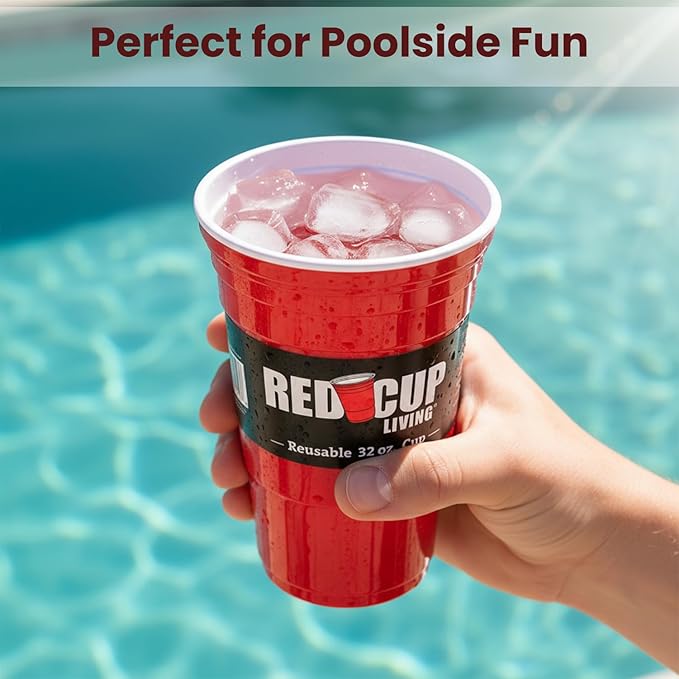 Red Cup Living 32Oz Tumbler, Insulated Reusable Plastic Drinking Glasses, Summer Cup, Beer Stein, Travel Coffee Tumbler for Hot & Cold Drinks, Water Container Kitchen Cup, Party Essentials Pack of 4