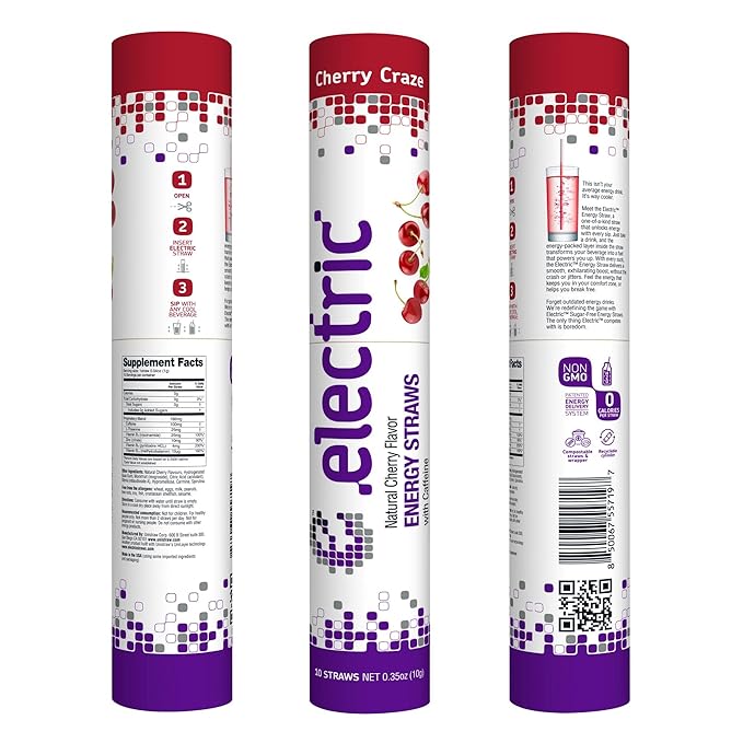 Smooth and Gentle Caffeine Energy. No Sugar. No Calories. Healthy and All Natural Natural Cherry Craze – 10 Straw Pack