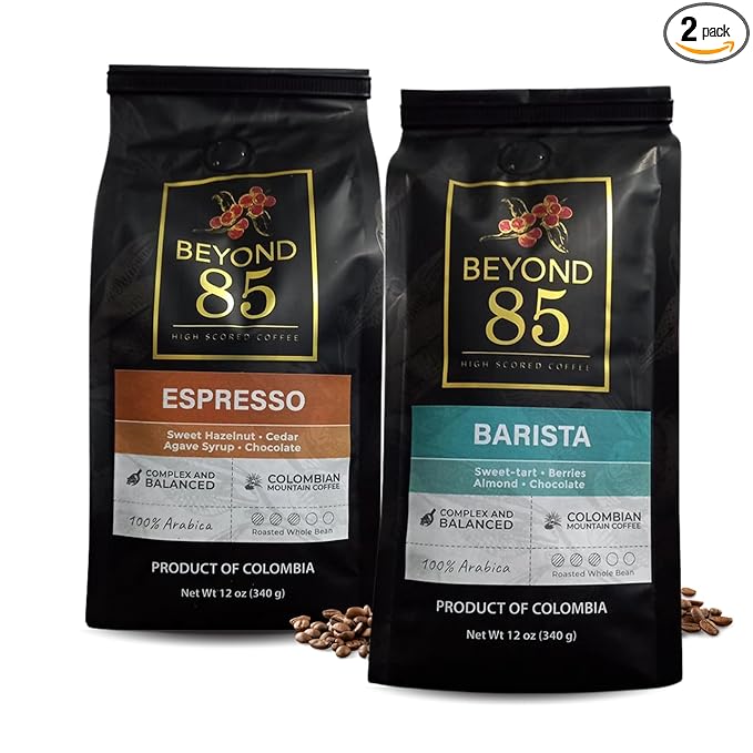 Beyond 85 Colombian Coffee Bundle – Espresso & Barista Whole Bean Dark Roasts (2 x 340g) – Bold, Smooth, Rich Flavors for Espresso, Drip & French Press Brewing