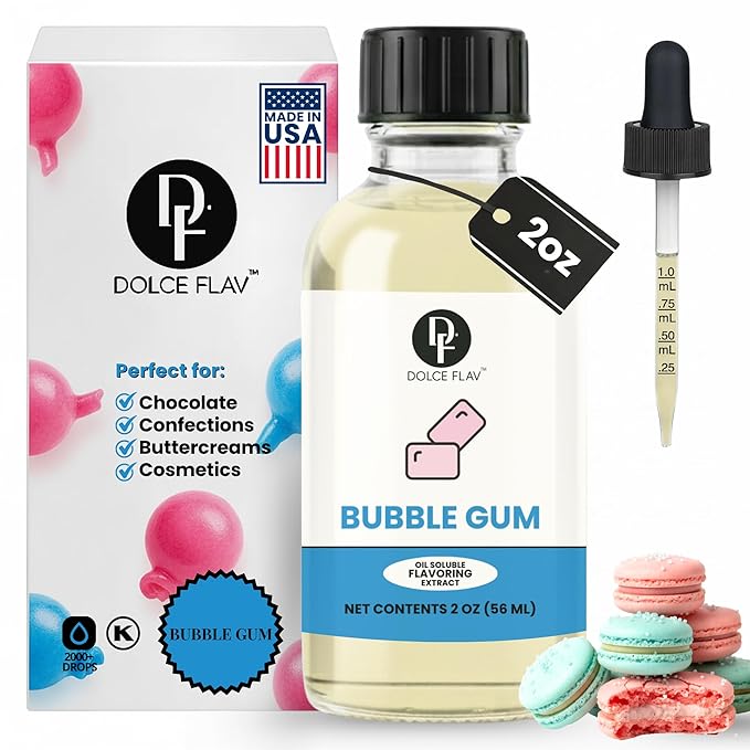 Dolce Foglia Oil Soluble Bubble Gum Extract - 2 Oz. - Sugar-Free, Zero Calories - Multipurpose Bubble Gum Flavoring Oil for Candy Making, Lip Balm, Ice Cream - Pioneer Woman Kitchen Stuff, Kitchen