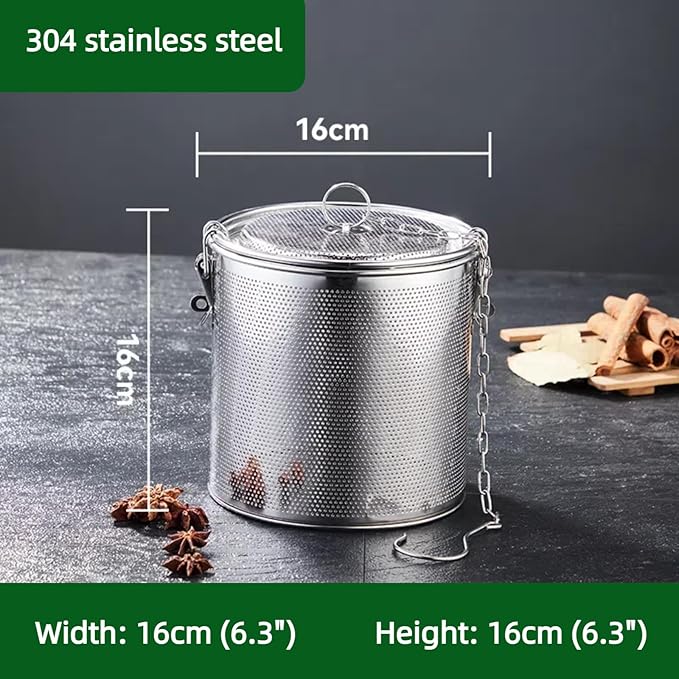 Stainless Steel Tea Ball Strainer Tea Infuser Soup Seasonings Seperation Basket Spice Filter Seasoning Strainer Mesh Filter Extra Fine with Chain Hook-3.2L (16CM*16CM)