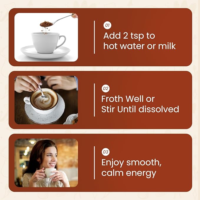 Instant Mushroom Coffee - Organic Adaptogenic Coffee Blend with Lion's Mane, Ashwagandha, L-Theanine & Prebiotic Inulin for Focus, Calm Energy & Gut Health Support - 30 Servings by Moontower