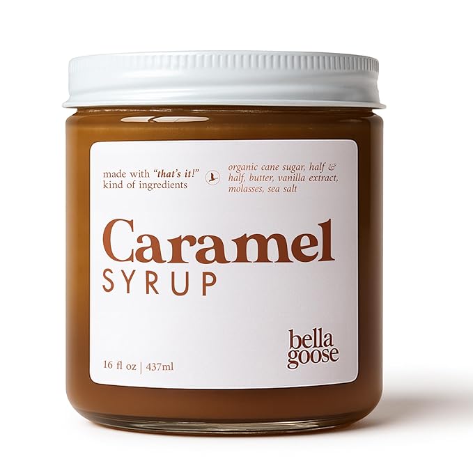 Bella Goose Salted Caramel Coffee Syrup (16oz) - Homemade Pure Cane Sugar Syrup for Lattes, Desserts, & Ice Cream - Clean Ingredient - No Artificial Flavors, Oils, Dyes, Preservatives - Syrups for Coffee Drinks