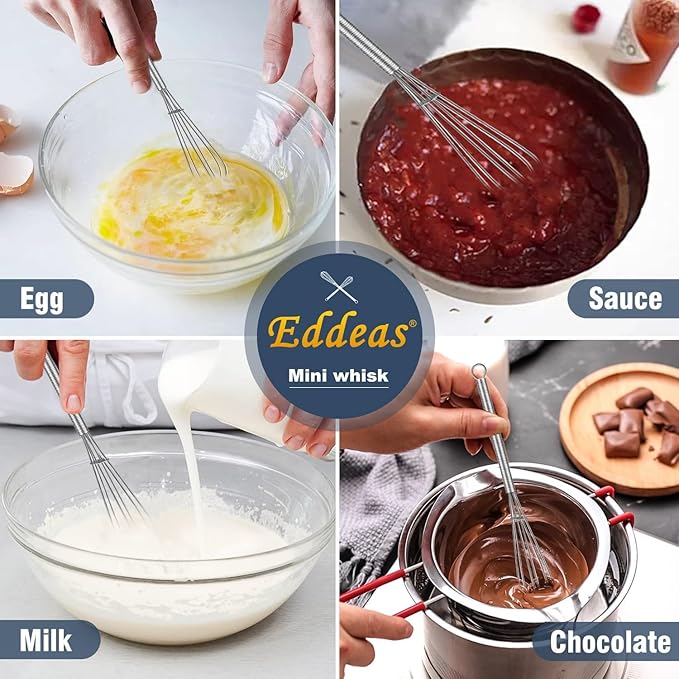 Small Whisk Stainless Steel, Mini wire whisk 3 Pieces, 5in, 6in & 7in Tiny Whisks Perfect for Whisking, Beating, Mixing Sauces & Blending Ingredients.