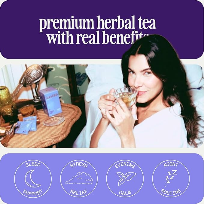 Kura Klub Nighttime Sleep & Relaxation Tea — Chamomile & Passion Fruit Herbal Blend for Stress-Free Evenings, Beauty & Digestion Support — Caffeine-Free, No Microplastics — 14 Biodegradable Teabags